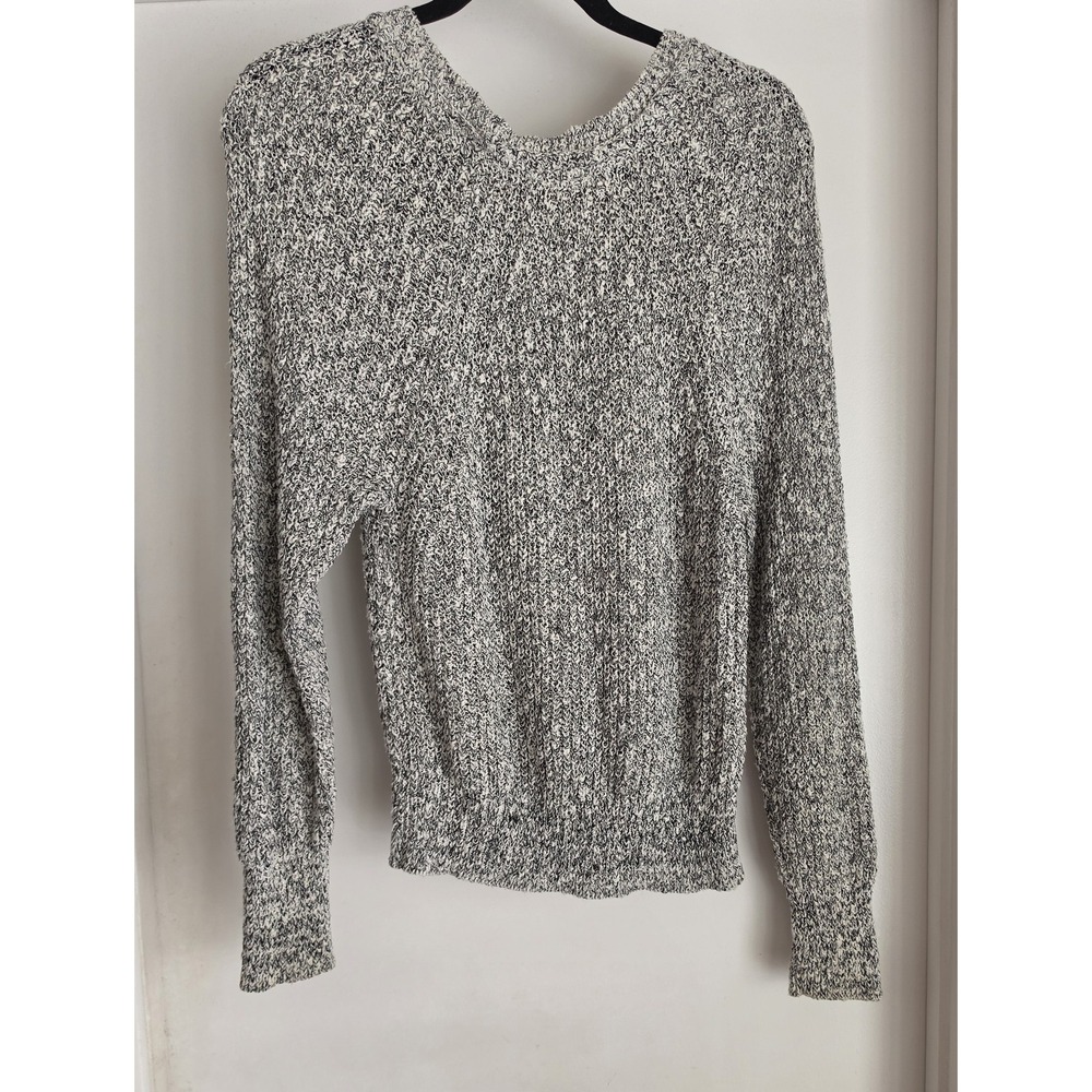 Free People Pullover Sweater S Black White Marled Round Neck Cotton Linen